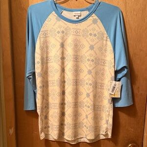 LuLaRoe Blue Raglan Geometric Print Long Sleeve Tee